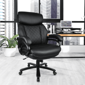 Office Desk Chair with High Quality PU Leather;  Adjustable Height/Tilt;  360-Degree Swivel;  400LBS; Black