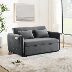 Convertible Sofa Bed, 3-in-1 Versatile Velvet Double Sofa with Pullout Bed, Seat with Adjustable Backrest, Lumbar Pillows, and Living Room Side Pocket