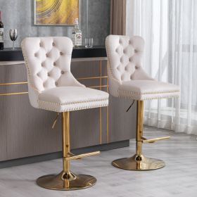 A&A Furniture,Thick Golden Swivel Velvet Barstools Adjusatble Seat Height from 27-35 Inch, Modern Upholstered Bar Stools with Backs Comfortable Tufted