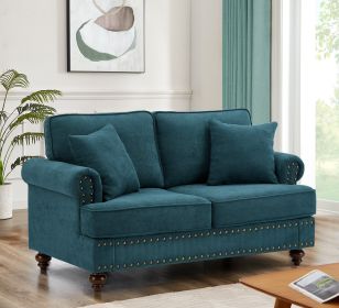 Modern Sofa for Living Room,61" Green Chenille Sofa Couch, Sectional Love Seat Sofa Couch with Brown Legs, Upholstered Sofa for Apartment Bedroom Home