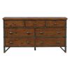 Industrial Design Bedroom Furniture 1pc Dresser of 7 Drawers Rustic Brown and Gunmetal Finish Wooden Furniture