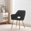 Black Faux Fur Vanity Chair, Cute Vanity Chair for Girls Women Modern Upholstered Faux Fur Armchair with Gold Metal Legs for Makeup Bedroom Living Roo