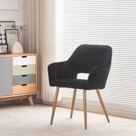 Black Faux Fur Vanity Chair, Cute Vanity Chair for Girls Women Modern Upholstered Faux Fur Armchair with Gold Metal Legs for Makeup Bedroom Living Roo