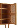 4-Doors Rattan Mesh Storage Cabinet, Sideboard with Eight Storage Spaces, for Entryway, Living Room, Hallway (Natural)