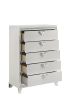 Prism Modern Style 5-Drawer Chest with Mirror Accents & V-Shape Handles in White