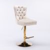 A&A Furniture,Thick Golden Swivel Velvet Barstools Adjusatble Seat Height from 27-35 Inch, Modern Upholstered Bar Stools with Backs Comfortable Tufted