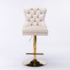 A&A Furniture,Thick Golden Swivel Velvet Barstools Adjusatble Seat Height from 27-35 Inch, Modern Upholstered Bar Stools with Backs Comfortable Tufted