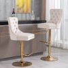 A&A Furniture,Thick Golden Swivel Velvet Barstools Adjusatble Seat Height from 27-35 Inch, Modern Upholstered Bar Stools with Backs Comfortable Tufted