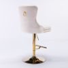 A&A Furniture,Thick Golden Swivel Velvet Barstools Adjusatble Seat Height from 27-35 Inch, Modern Upholstered Bar Stools with Backs Comfortable Tufted