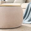 Round Storage Ottoman, 2 in 1 Function, Work as End table and Ottoman, Pink (25.5"x25.5"x14.5")