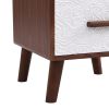 U-Can Square End Table Side Table with 2 Drawers Adorned with Embossed Patterns for Living Room, Hallway, Brown+White