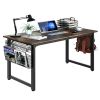 Study Computer Desk-40 Inch Home Office Desk, Wood Storage Table, Modern Writing Style Laptop Table, Black Metal Frame, PC Table with Storage Basket a