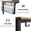 Study Computer Desk-40 Inch Home Office Desk, Wood Storage Table, Modern Writing Style Laptop Table, Black Metal Frame, PC Table with Storage Basket a