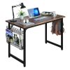 Study Computer Desk-40 Inch Home Office Desk, Wood Storage Table, Modern Writing Style Laptop Table, Black Metal Frame, PC Table with Storage Basket a