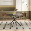 47.24'' Modern Cross Leg Round Dining Table, Black Top Occasional Table, Two Piece Removable Top, Matte Finish Iron Legs