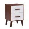 U-Can Square End Table Side Table with 2 Drawers Adorned with Embossed Patterns for Living Room, Hallway, Brown+White