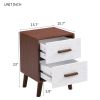 U-Can Square End Table Side Table with 2 Drawers Adorned with Embossed Patterns for Living Room, Hallway, Brown+White