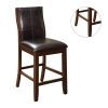 Transitional Dining Room Counter Height Chairs Set of 2pc High Chairs only Brown Cherry Unique Curved Back Espresso Leatherette Padded Seat