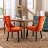 Nikki Collection Modern, High-end Tufted Solid Wood Contemporary Velvet Upholstered Dining Chair with Wood Legs Nailhead Trim 2-Pcs Set, Orange, SW200