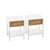 Set of 2, 15.74" Rattan End table with drawer, Modern nightstand, metal legs,side table for living room, bedroom,white