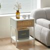 Set of 2, 15.74" Rattan End table with drawer, Modern nightstand, metal legs,side table for living room, bedroom,white