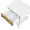 Set of 2, 15.74" Rattan End table with drawer, Modern nightstand, metal legs,side table for living room, bedroom,white