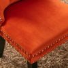 Nikki Collection Modern, High-end Tufted Solid Wood Contemporary Velvet Upholstered Dining Chair with Wood Legs Nailhead Trim 2-Pcs Set, Orange, SW200
