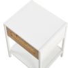 Set of 2, 15.74" Rattan End table with drawer, Modern nightstand, metal legs,side table for living room, bedroom,white