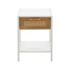 Set of 2, 15.74" Rattan End table with drawer, Modern nightstand, metal legs,side table for living room, bedroom,white