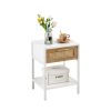 Set of 2, 15.74" Rattan End table with drawer, Modern nightstand, metal legs,side table for living room, bedroom,white
