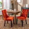 Nikki Collection Modern, High-end Tufted Solid Wood Contemporary Velvet Upholstered Dining Chair with Wood Legs Nailhead Trim 2-Pcs Set, Orange, SW200