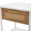 Set of 2, 15.74" Rattan End table with drawer, Modern nightstand, metal legs,side table for living room, bedroom,white