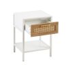 Set of 2, 15.74" Rattan End table with drawer, Modern nightstand, metal legs,side table for living room, bedroom,white