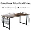 Study Computer Desk-40 Inch Home Office Desk, Wood Storage Table, Modern Writing Style Laptop Table, Black Metal Frame, PC Table with Storage Basket a