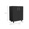 Storage Cabinet; Casters; Double Door; Two Interior Shelves -Black