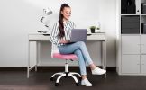 Ergonomic Office and Home Chair with Supportive Cushioning, Pink & White