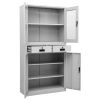 Office Cabinet Light Gray 35.4"x15.7"x70.9" Steel and Tempered Glass