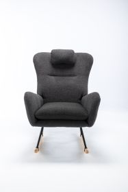 35.5 inch Rocking Chair, Soft Teddy Velvet Fabric Rocking Chair for Nursery, Comfy Wingback Glider Rocker with Safe Solid Wood Base for Living Room Be (Color: Gray, Material: Teddy Velvet)