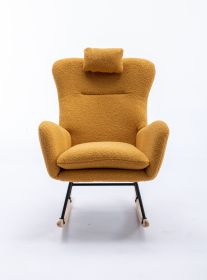 35.5 inch Rocking Chair, Soft Teddy Velvet Fabric Rocking Chair for Nursery, Comfy Wingback Glider Rocker with Safe Solid Wood Base for Living Room Be (Color: YELLOW, Material: Teddy Velvet)