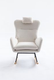 35.5 inch Rocking Chair, Soft Teddy Velvet Fabric Rocking Chair for Nursery, Comfy Wingback Glider Rocker with Safe Solid Wood Base for Living Room Be (Color: White, Material: Teddy Velvet)