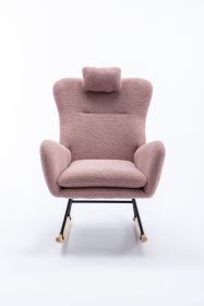 35.5 inch Rocking Chair, Soft Teddy Velvet Fabric Rocking Chair for Nursery, Comfy Wingback Glider Rocker with Safe Solid Wood Base for Living Room Be (Color: Pink, Material: Teddy Velvet)