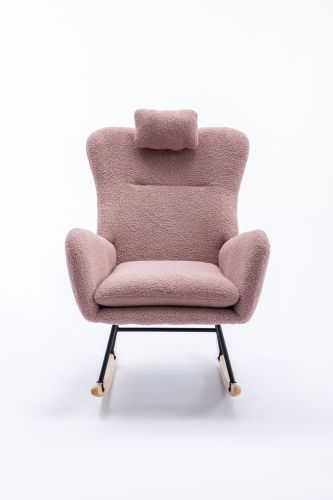 35.5 inch Rocking Chair, Soft Teddy Velvet Fabric Rocking Chair for Nursery, Comfy Wingback Glider Rocker with Safe Solid Wood Base for Living Room Be