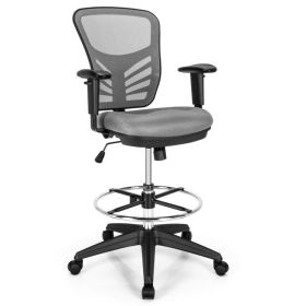 Mesh Drafting Chair Office Chair with Adjustable Armrests and Foot-Ring (Color: Gray)
