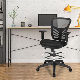 Mesh Drafting Chair Office Chair with Adjustable Armrests and Foot-Ring (Color: Black)