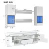 ON-TREND Stylish Functional TV stand, 5 Pieces Floating TV Stand Set, High Gloss Wall Mounted Entertainment Center with 16-color LED Light Strips for