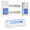 ON-TREND Stylish Functional TV stand, 5 Pieces Floating TV Stand Set, High Gloss Wall Mounted Entertainment Center with 16-color LED Light Strips for